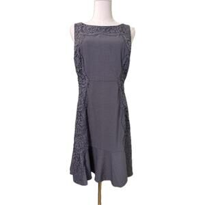 Elle Sleeveless Heather Gray Parisian Polished Pleated & Lace Dress, Size 8, NWT